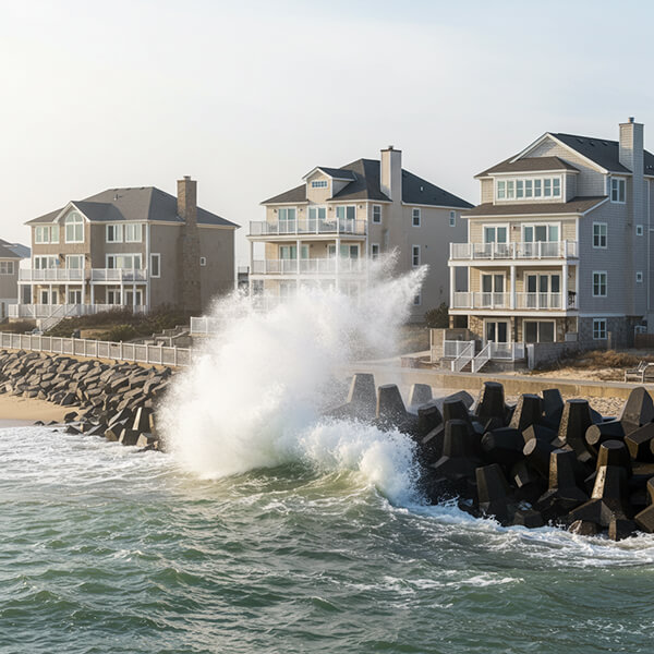 Coastal New Jersey shoreline homes exposed to salt air and storms